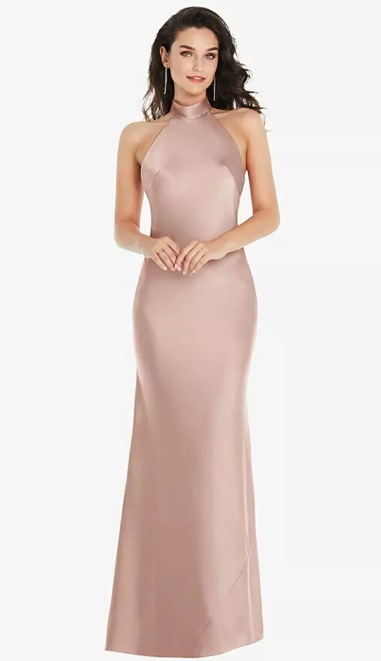 NEW Social Women's Medium Slip Scarf Tie High Neck Halter Maxi Dress I22-14